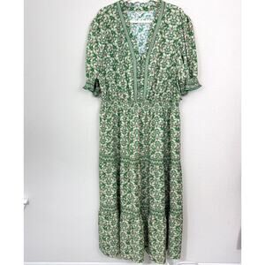 Max Studio Womens Maxi Dress Size 3X Tiered Flowy Floral Cottagecore Green
